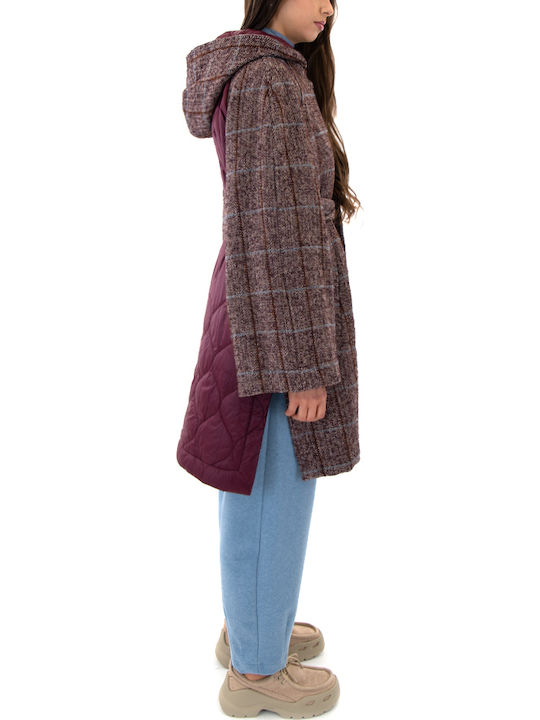 Damen Bordeaux Mantel Oversized mit Knöpfen