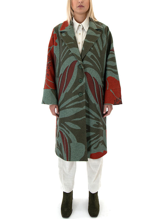 Дамско Khaki Палто Oversized с копчета