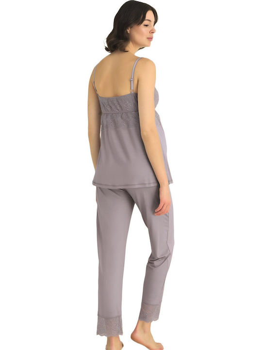 Angel's Secret Maternity Pajama Set & Nursing in Gray color