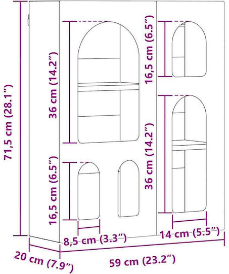 Wand Wohnzimmer Vitrine aus Spanplatte Weiß 59x20x71.5cm