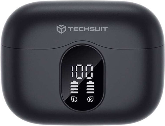 Techsuit WaveBeat 100 In-ear Bluetooth Handsfree Ακουστικά με Θήκη Φόρτισης Μαύρα