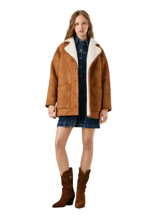 Sherpa Γυναικείο Caramel Beige Ημίπαλτο με Κουμπιά
