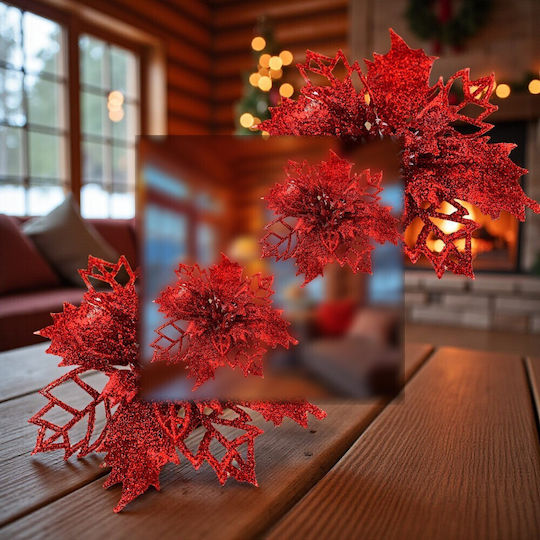 Weihnachtsdekoration Metallisch Blume Länge 9cm. Glitzer 2Stück