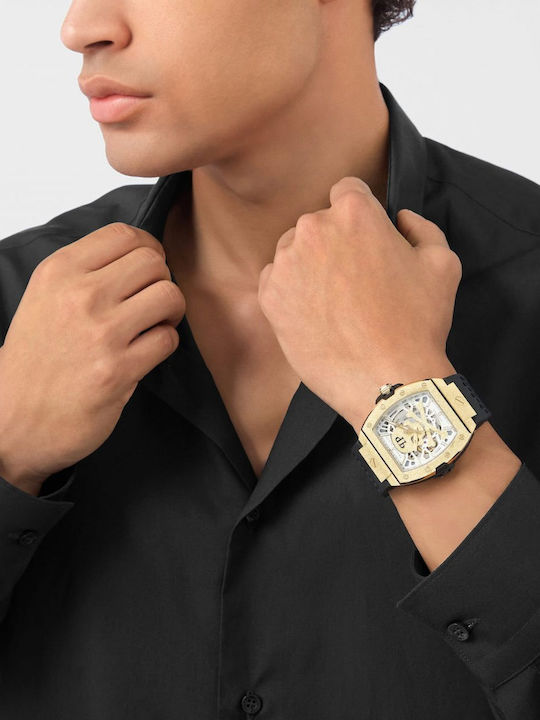 Philipp Plein Skeleton Ανδρικό Ρολόι Αυτόματο με Μαύρο Καουτσούκ Λουράκι
