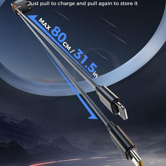 Încărcător Auto 69w – Cablu Retractabil Usb-c Lightning Skyddar Innovation Usb 2.4a Pd30w Rotire 180° Nanovoltx C1 Set Sticker Gri