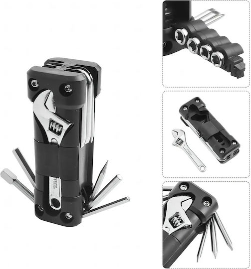 Set Chei Reparare Bicicletă 16 În 1 Universal Oțel Aliaj Negru Argintiu