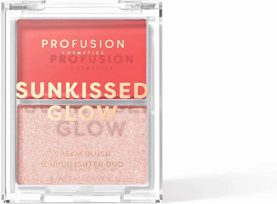Sunkissed Glow Duo Cremă Blush Iluminator Strălucitor Paletă Nuanță Coral Heatwave Profusion Cosmetics