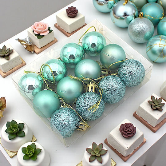 Hanging Ball Ornament Ornament Turquoise 3cm Set 12pcs