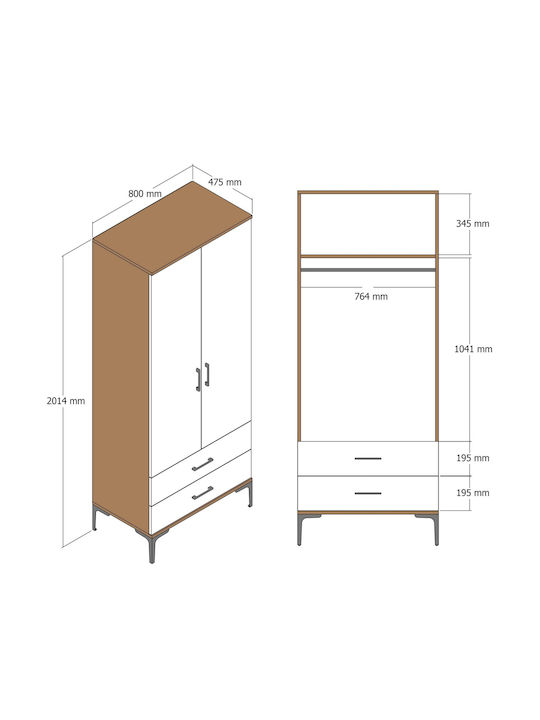 SteweHome Zwei-Tür-Kleiderschrank T Lidya Beige 80x47x201cm