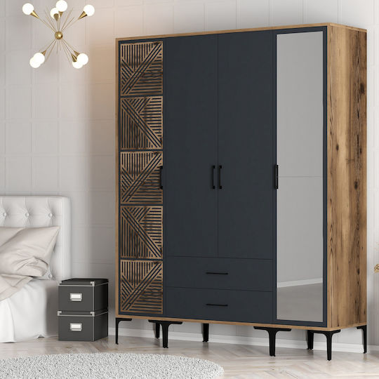 Ντουλάπα Τέσσερις Πόρτες Ptr Lidya Ανθρακί 160x47x201cm