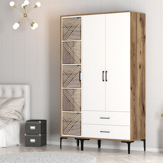 SteweHome Kleiderschrank Dreifachtür Pt Walnuss Weiß 120x47x201cm