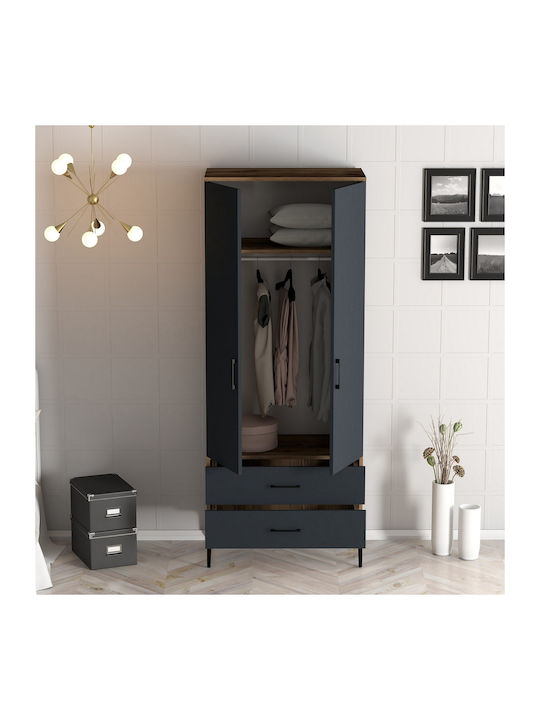 Ντουλάπα Δύο Πόρτες T Lidya Ανθρακί 80x47x201cm