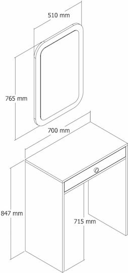 Мини Тоалетка С Огледало Орех Бял Мрамор 70x84x71см