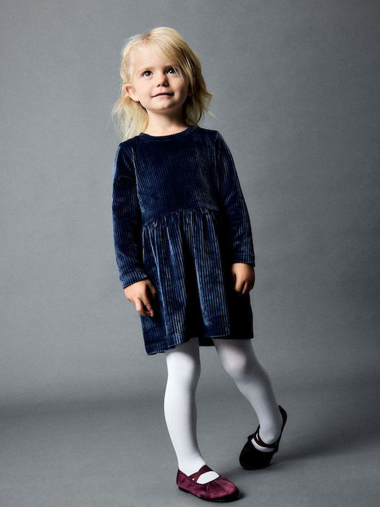 Children's Dress Long Sleeve Velvet Dark Sapphire