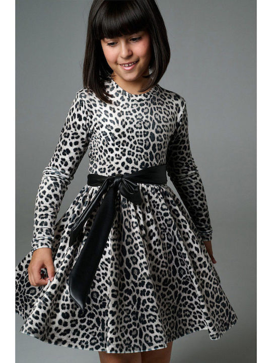 Kinderkleid Langärmelig Samt Tierdruck Leopard