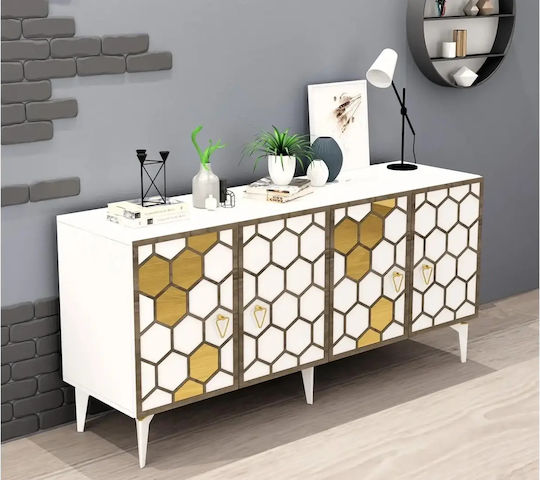Sideboard made of Wood & Metal with Mirror STE-001269-V2314 White 150x40x79cm