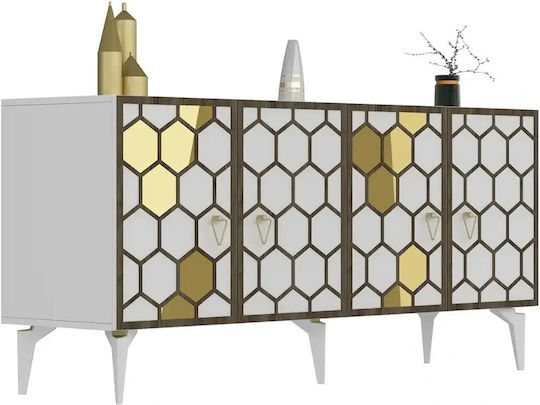 Sideboard made of Wood & Metal with Mirror STE-001269-V2314 White 150x40x79cm