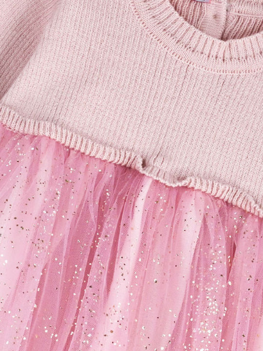 Girls Dress Long Sleeve Tulle Set with Top Dusty Pink