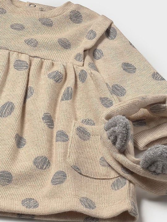 Mädchenkleid Langärmelig Gestrickt Kinderbekleidungssets mit Zubehör Beiges