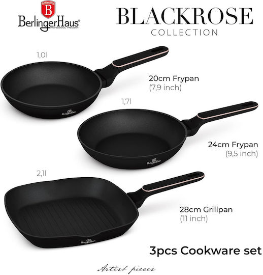 Berlinger Haus Black Rose Сет Тигани От Алуминий С Незалепващо Покритие 3 Съда