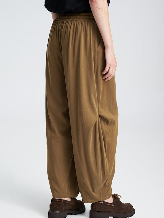 Zoya Women's High-waisted Linen Trousers Relaxed Fit Olive
