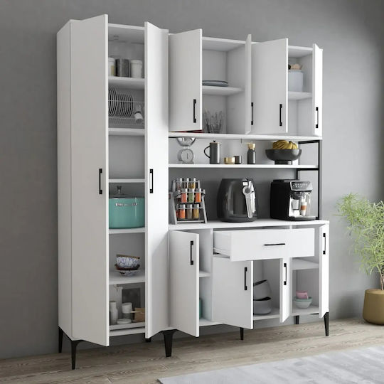 Vielseitiger Küchenschrank 8 Türen Regale & Schublade Weiß 120x29x200cm