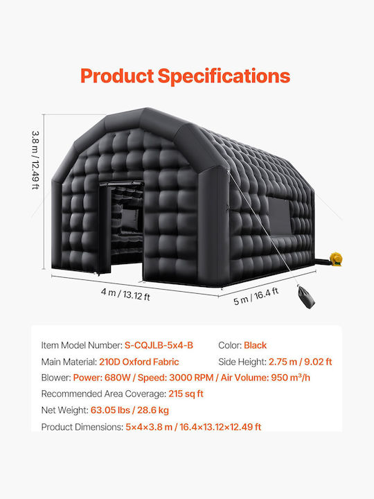 Vevor Garden Gazebo Nightclub Inflatable Black 5x4m