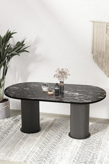 Masă Ovală De Bucătărie Extensibilă Design Modern Marmură Neagră 80x140cm Masă Ovală De Bucătărie Extensibilă Design Modern Marmură Neagră 80x140cm
