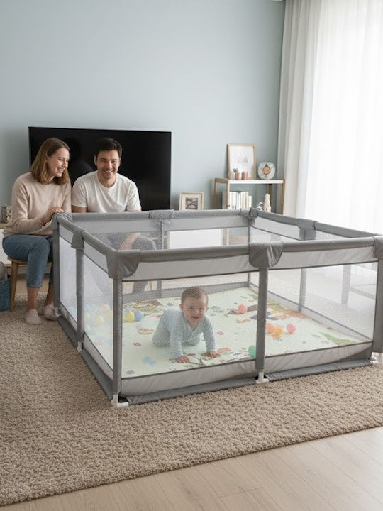 Fun Baby Playpen with Mattress Gray 150x150cm