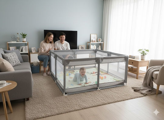 Fun Baby Παρκοκρέβατο με Στρώμα Γκρι 150x150cm