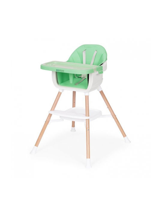 Ecotoys Scaun Înalt De Masă Bebe Cu Înălțime Reglabilă Verde