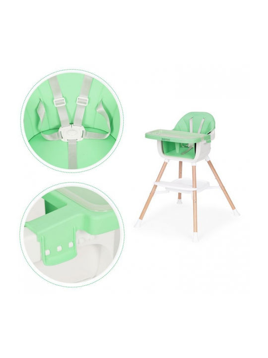 Ecotoys Scaun Înalt De Masă Bebe Cu Înălțime Reglabilă Verde