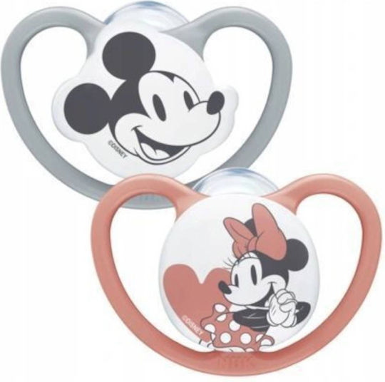Nuk Space Schnuller Silikon Mickey & Minnie Maus - Rot/Grau für 0-6 Monate 2Stück
