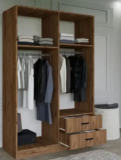 Dreifachtür Kleiderschrank mit Regalen 2 Schubladen Walnuss 120×45×180cm