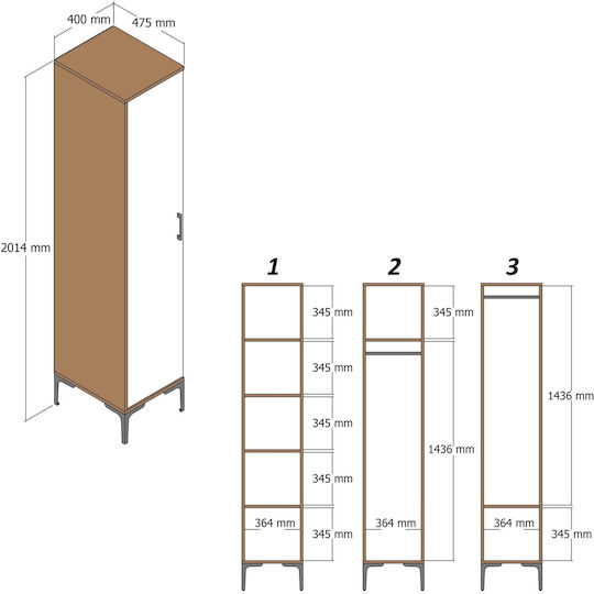 Kleiderschrank Türen S Anthrazit 40x47x201cm