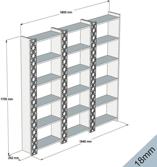 Bibliotecă Triplă De Perete Luxoasă Rafturi Elegante Albastre 184x24x170cm