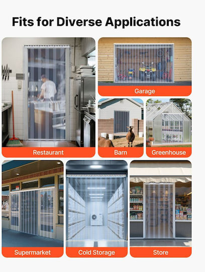 Vevor Transparent PVC Curtain Strip Height 2.1 m x Width 1.2 m x Thickness 2 mm 8 Pieces Curtain Strips Freezer Refrigerator Thermal Insulation Plastic Door Strips Warehouse Freezer Garage Doors