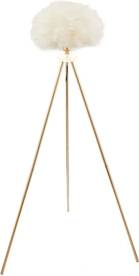 Floor Lamp Gold Tripod Feather Shade 60x148cm