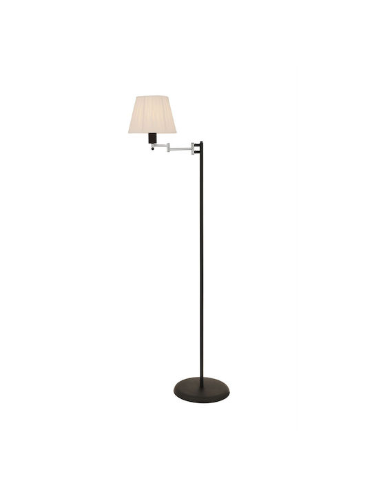 Lampadar De Podea Negru Metalic Abajur Din Material Textil 30x155cm