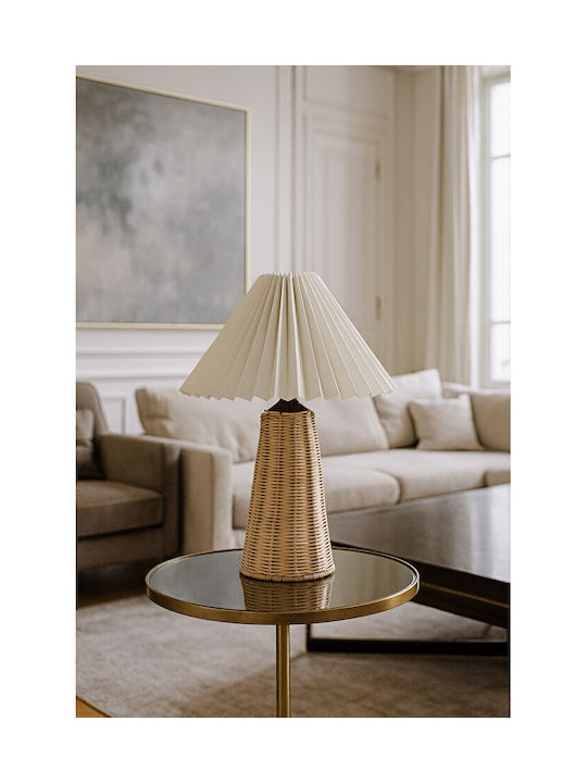 Modern Table Lamp Wicker & Pleated Shade 35cm