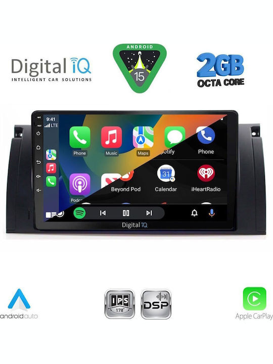 Digital IQ Car Audio System for BMW Series 5 (E39) / X5 (E53) 1997-2005 (Bluetooth/USB/WiFi/GPS/Apple-Carplay/Android-Auto) with Touch Screen 9"