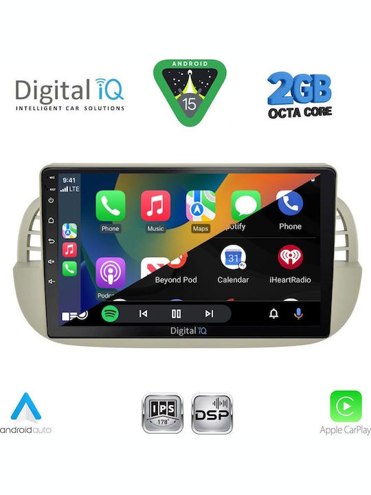 Digital IQ Car Audio System for Fiat 500 2007-2015 (Bluetooth/USB/WiFi/GPS/Apple-Carplay/Android-Auto) with Touch Screen 9"