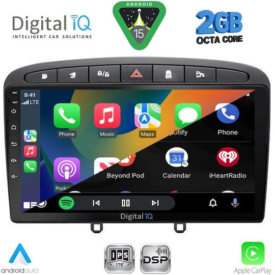 Digital IQ Car Audio System for Peugeot 308 / RCZ 2007-2012 (Bluetooth/USB/WiFi/GPS/Apple-Carplay/Android-Auto) with Touch Screen 9"