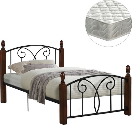 Suzie Metal Half-Double Bed Walnut With Slats And Mattress 110x190cm
