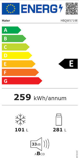Haier Εντοιχιζόμενος Ψυγειοκαταψύκτης 382lt Total NoFrost Υ193.5xΠ69xΒ55εκ. Λευκός HBQW5719E