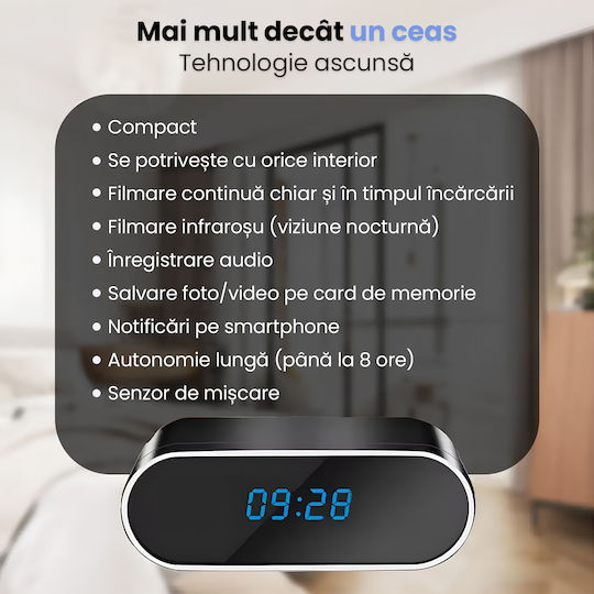 Cameră De Supraveghere În Ceas Wifi 1080p Full Hd Card De 16gb Inclus Viziune Nocturnă Detectare Mișcare Alerte Telefon Înregistrare Audio Video Aplicație Ios Android Supraveghere Acasă Birou
