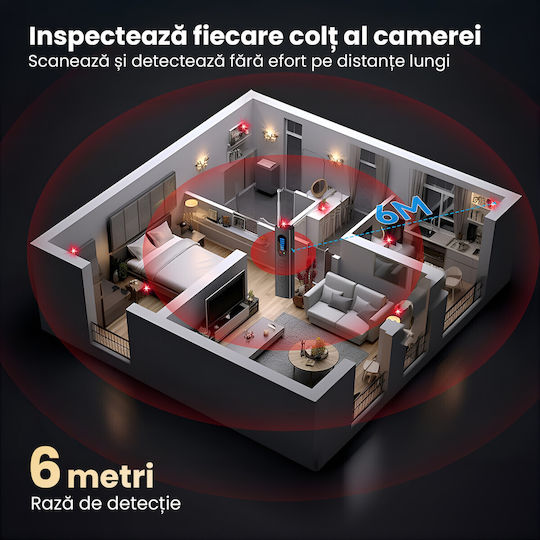 Detector Profesional 5-în-1 Anti-spion Scanner RF 1MHz-8GHz Camere De Supraveghere Microfoane Tracker GPS Laser Infraroșu 6m 6 Niveluri De Sensibilitate Portabil Reîncărcabil Protecție Date Acasă Hotel