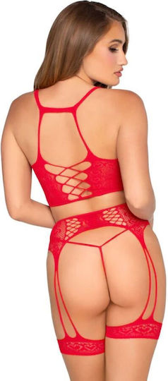 Leg Avenue 89359 Top + Thong + Garter Belt Set Red One Size