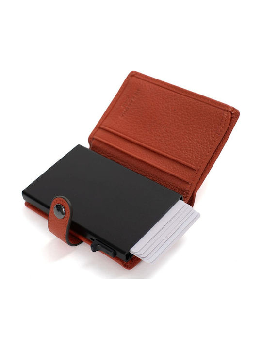 Кожен Мъжки Портфейл Със RFID И Със Слайд Механизъм Оранжев