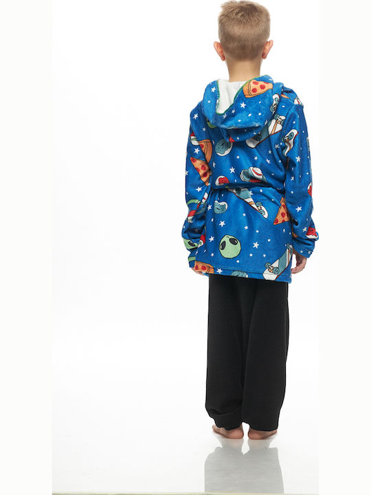 Galaxy Kinder Bademantel Winterlich Fleece Blau